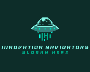 Pixel Alien UFO logo design