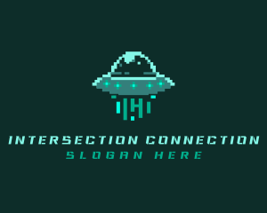 Pixel Alien UFO logo design