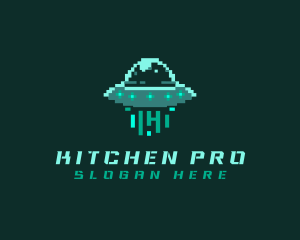 Pixel Alien UFO logo design