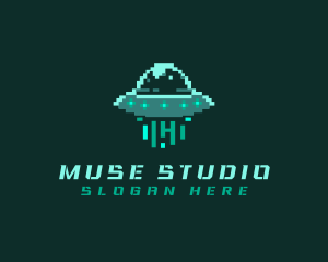 Pixel Alien UFO logo design