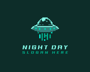 Pixel Alien UFO logo design