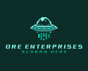 Pixel Alien UFO logo design