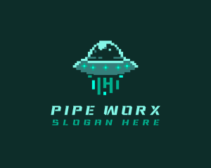 Pixel Alien UFO logo design