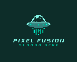 Pixel Alien UFO logo design