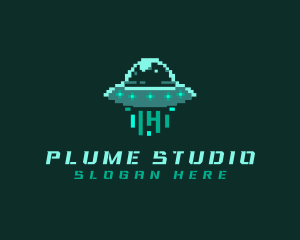 Pixel Alien UFO logo design