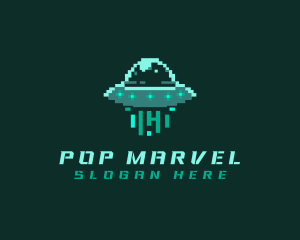 Pixel Alien UFO logo design