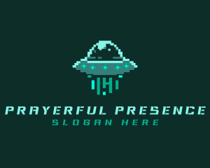 Pixel Alien UFO logo design