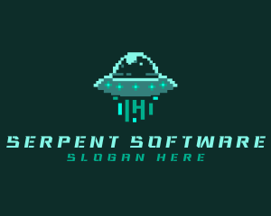 Pixel Alien UFO logo design