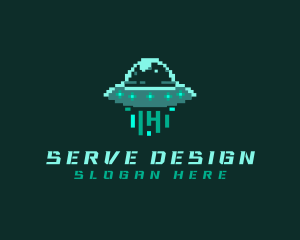 Pixel Alien UFO logo design