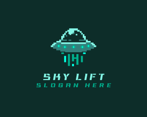 Pixel Alien UFO logo design