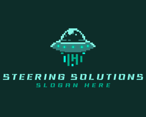 Pixel Alien UFO logo design