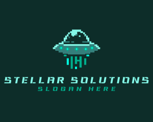 Pixel Alien UFO logo design