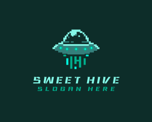 Pixel Alien UFO logo design