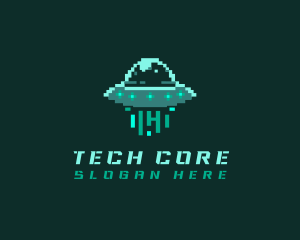 Pixel Alien UFO logo design