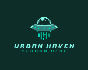 Pixel Alien UFO logo design