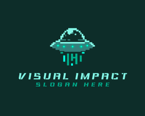 Pixel Alien UFO logo design