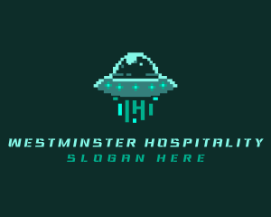 Pixel Alien UFO logo design