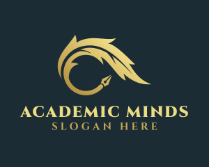 Golden Writing Quill Pen logo design