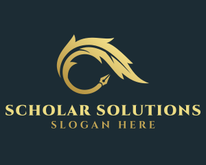 Golden Writing Quill Pen logo design