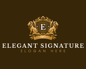 Elegant Lion Shield logo design