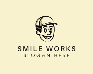 Smiling Retro Handyman  logo design