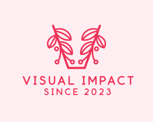 Pink Plant Letter V logo design