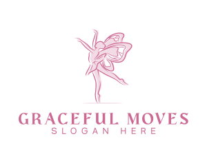 Pink Butterfly Ballerina logo design