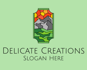 Mountain Landscape Stained Glass  logo design