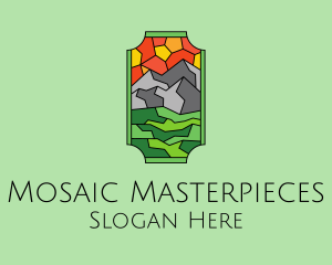 Mountain Landscape Stained Glass  logo design