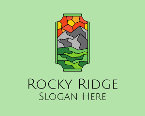 Mountain Landscape Stained Glass  logo design