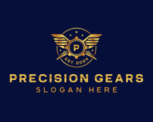 Mechanical Gear Wings logo design