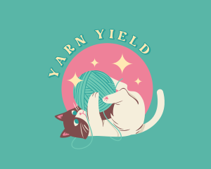 Cute Cat Yarn Ball logo design