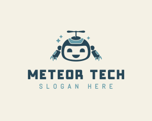 Cute Helicopter Robot Tech logo design