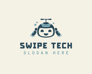 Cute Helicopter Robot Tech logo design