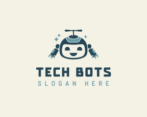 Cute Helicopter Robot Tech logo design