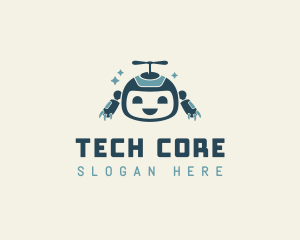 Cute Helicopter Robot Tech logo design