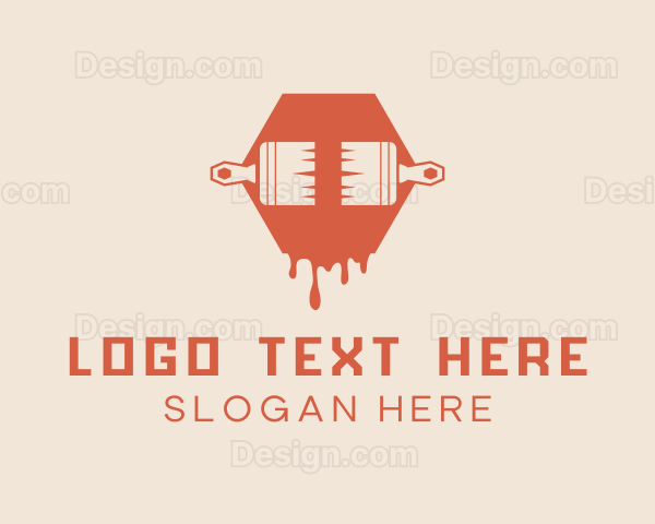 Hexagon Paint Drip Paint Brush Logo