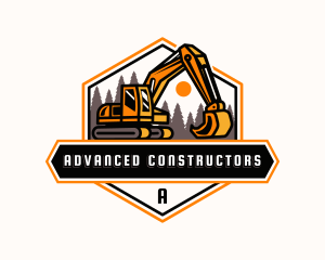 Excavator Forest Mining logo design