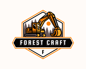 Excavator Forest Mining logo design