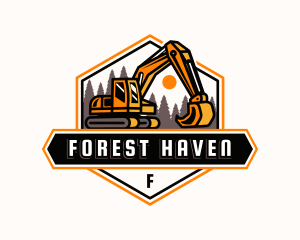 Excavator Forest Mining logo design