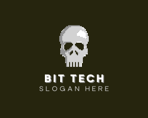 Pixelated Arcade Skull logo design