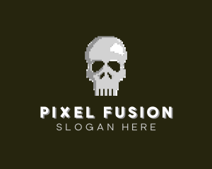 Pixelated Arcade Skull logo design