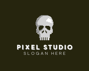 Pixelated Arcade Skull logo design