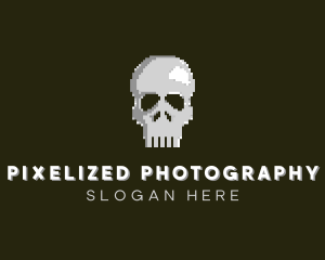 Pixelated Arcade Skull logo design