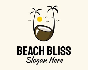 Coconut Juice Tropical Beach logo design