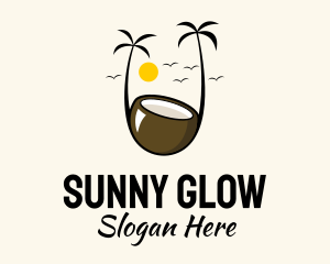 Coconut Juice Tropical Beach logo design