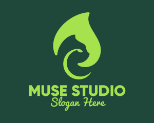 Green Leafy Cat logo design