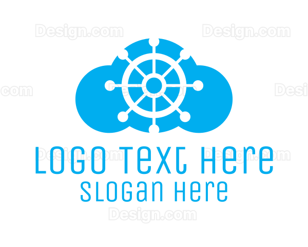 Boat Steering Wheel Cloud Logo