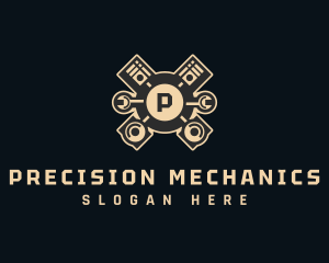 Mechanic Wrench Piston logo design