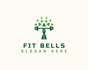 Fitness Wellness Tree Barbell logo design